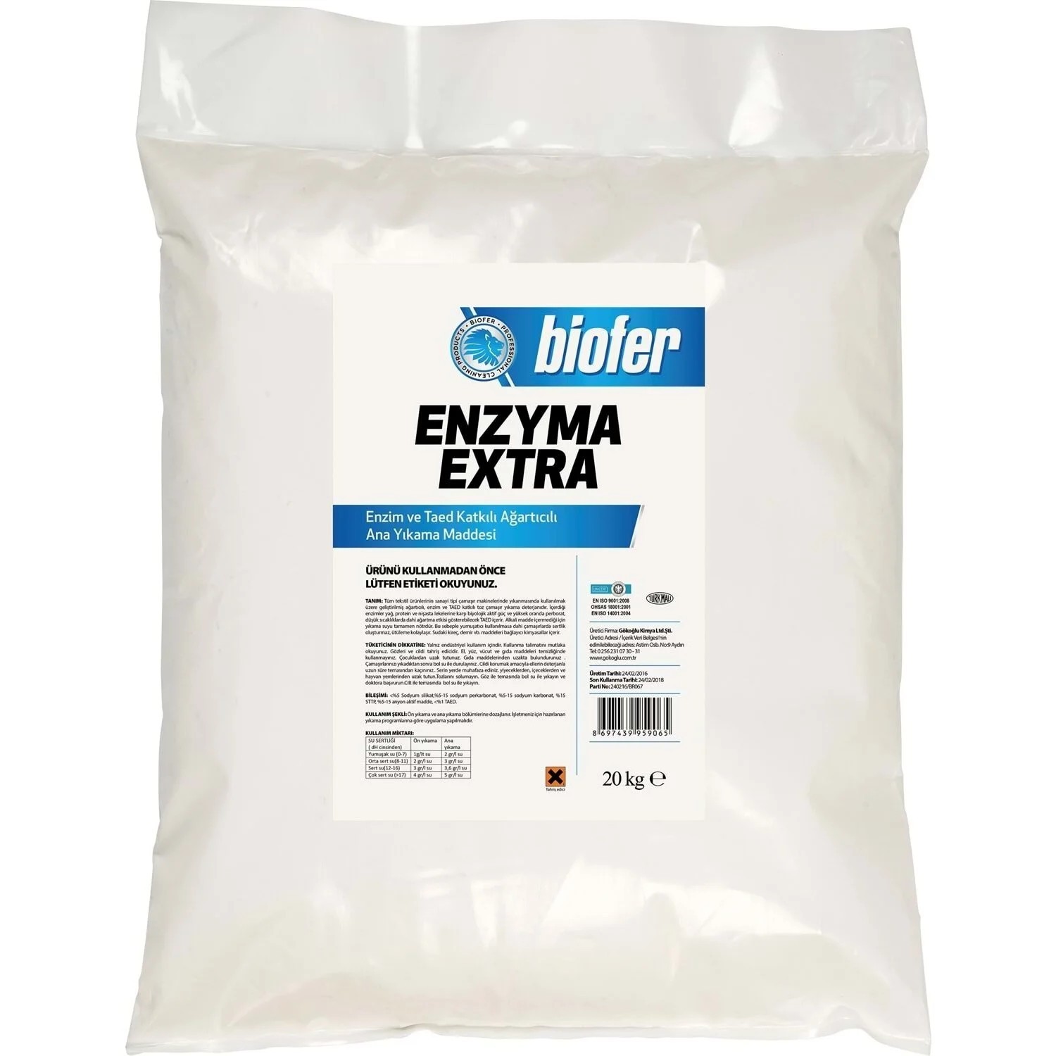 Biofer 20 Kg Enzim ve Taed Katkılı Ağartıcılı Toz Çamaşır Deterjanı ...
